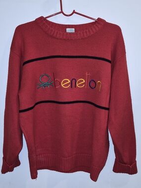 Vintage United Colors Of Benetton Red Crewneck Sweater Size L
